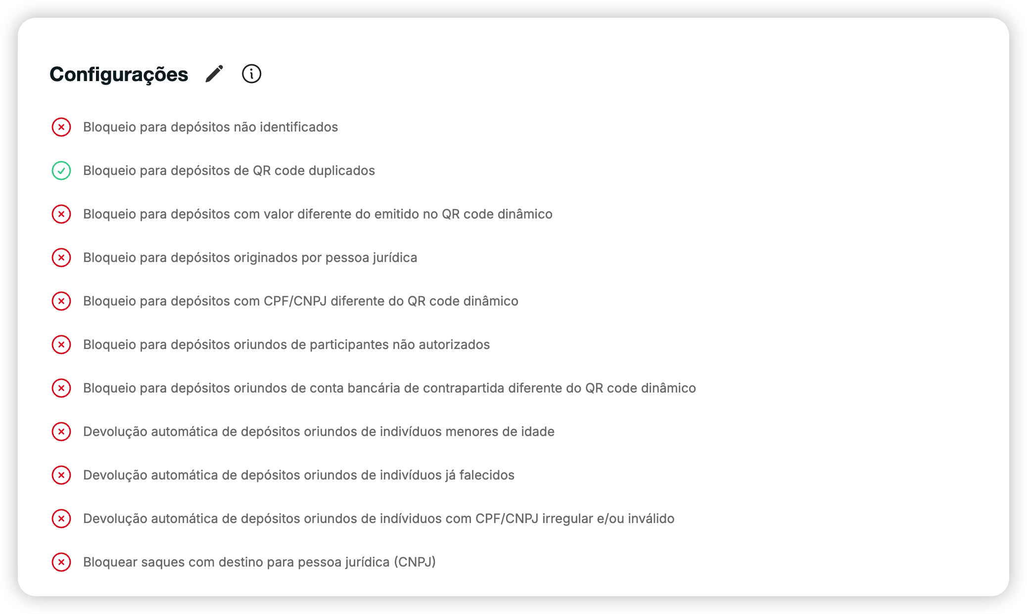 Configurações conta