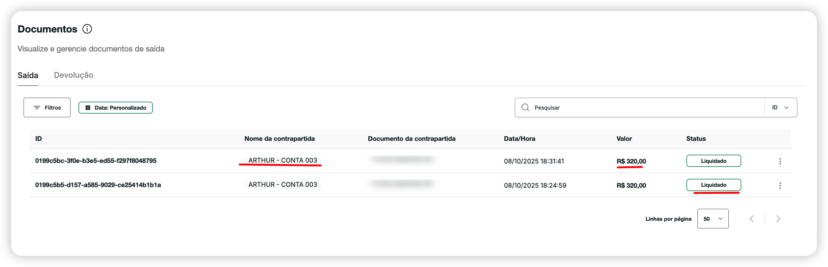 Documentos de saída
