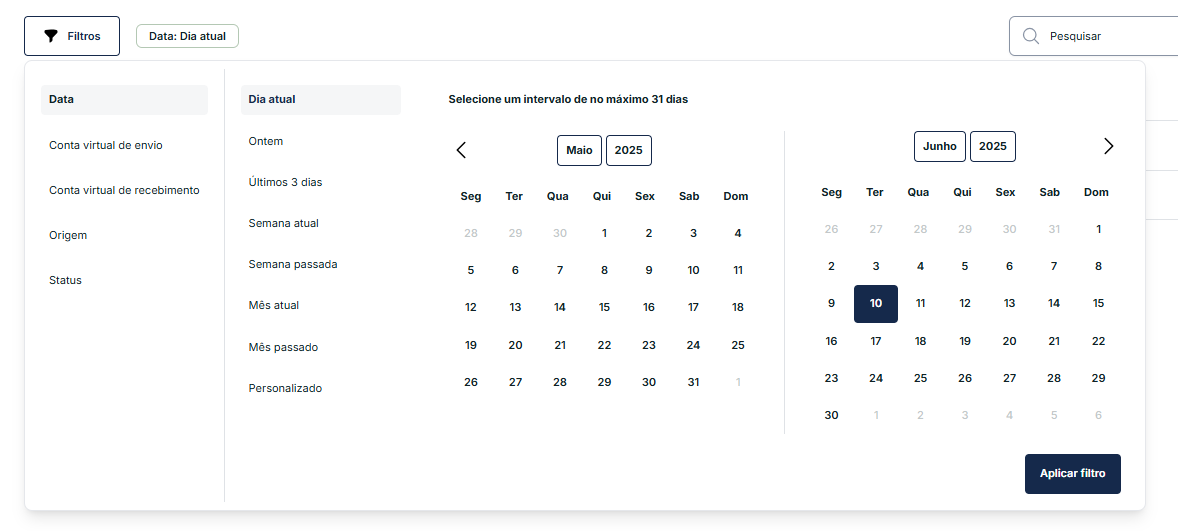 Filtros transferências
