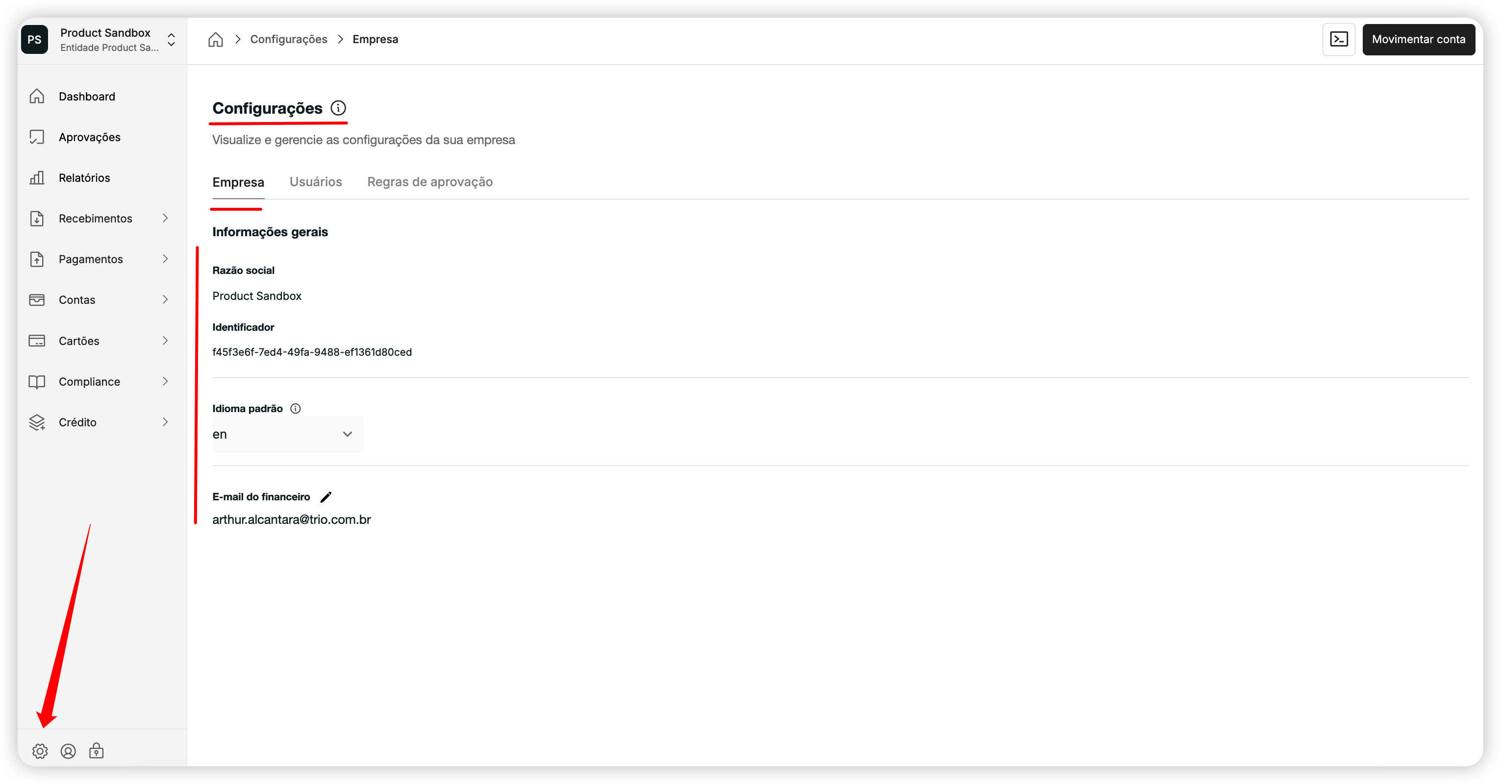 Configurações empresa