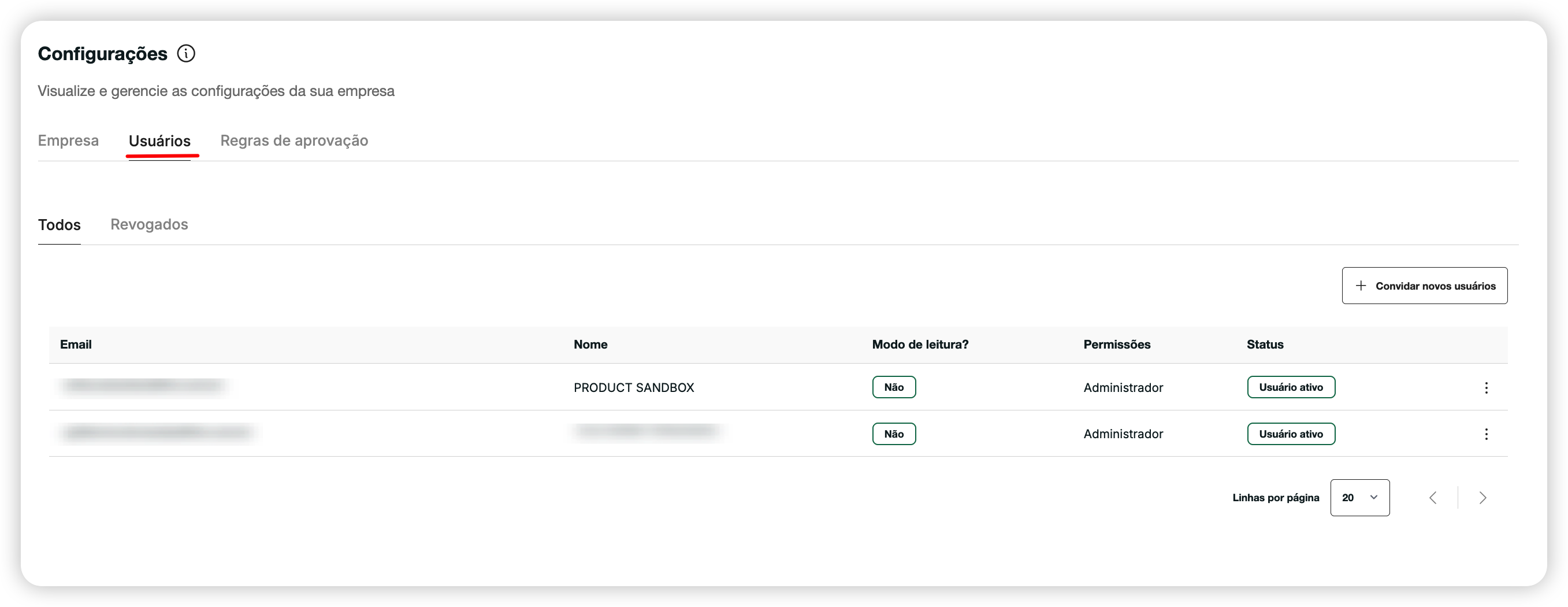 Usuários configurações