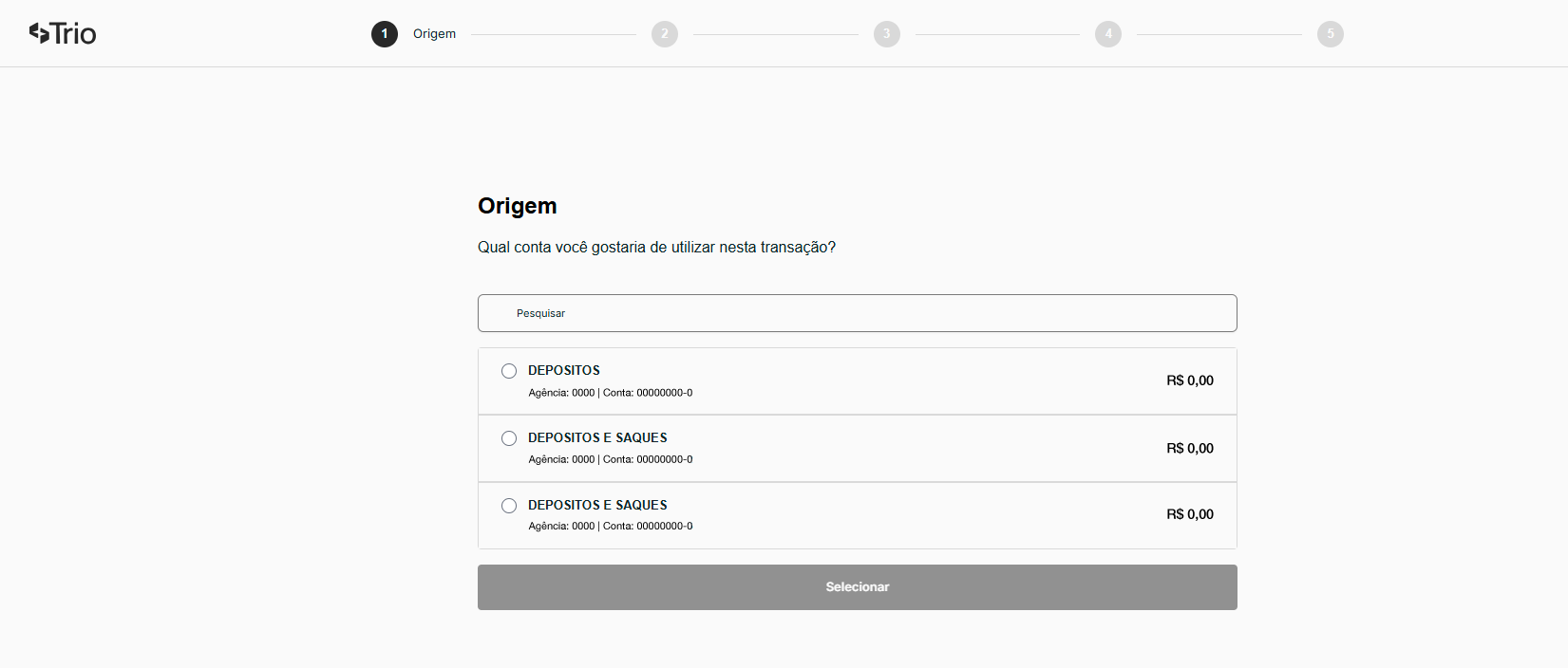 Etapa 1 seleção de conta