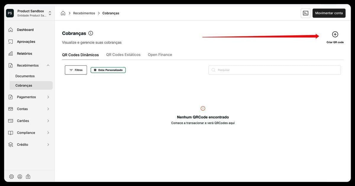 Tela de Cobranças — QR Codes