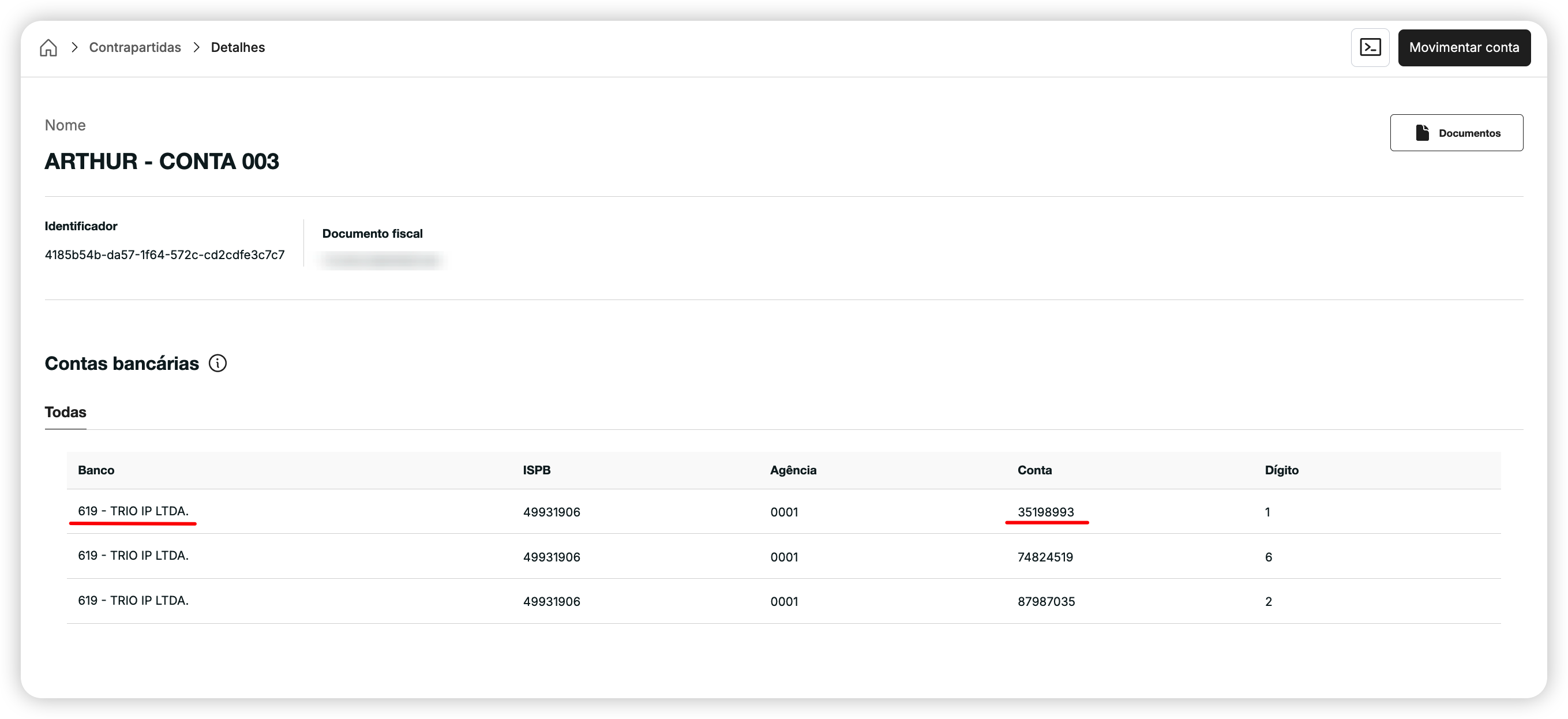 Detalhes contrapartida