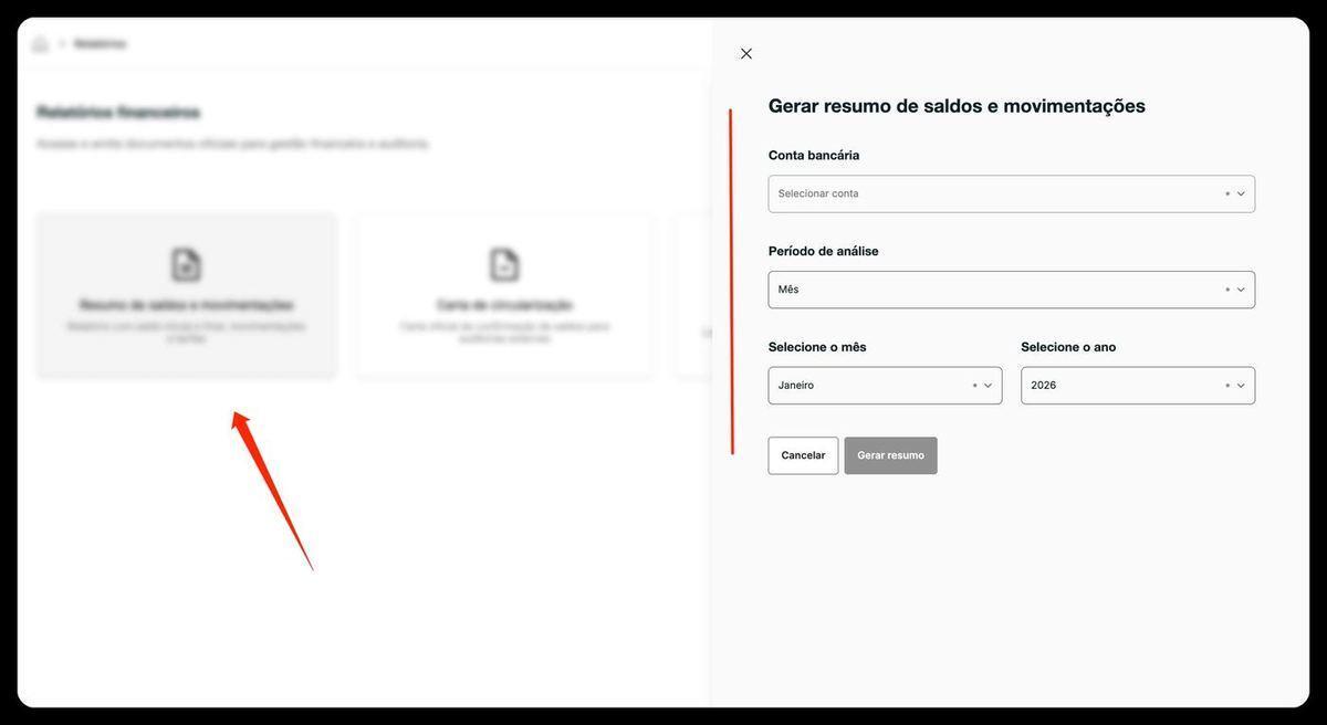 Formulário para gerar o Resumo de Saldos e Movimentações