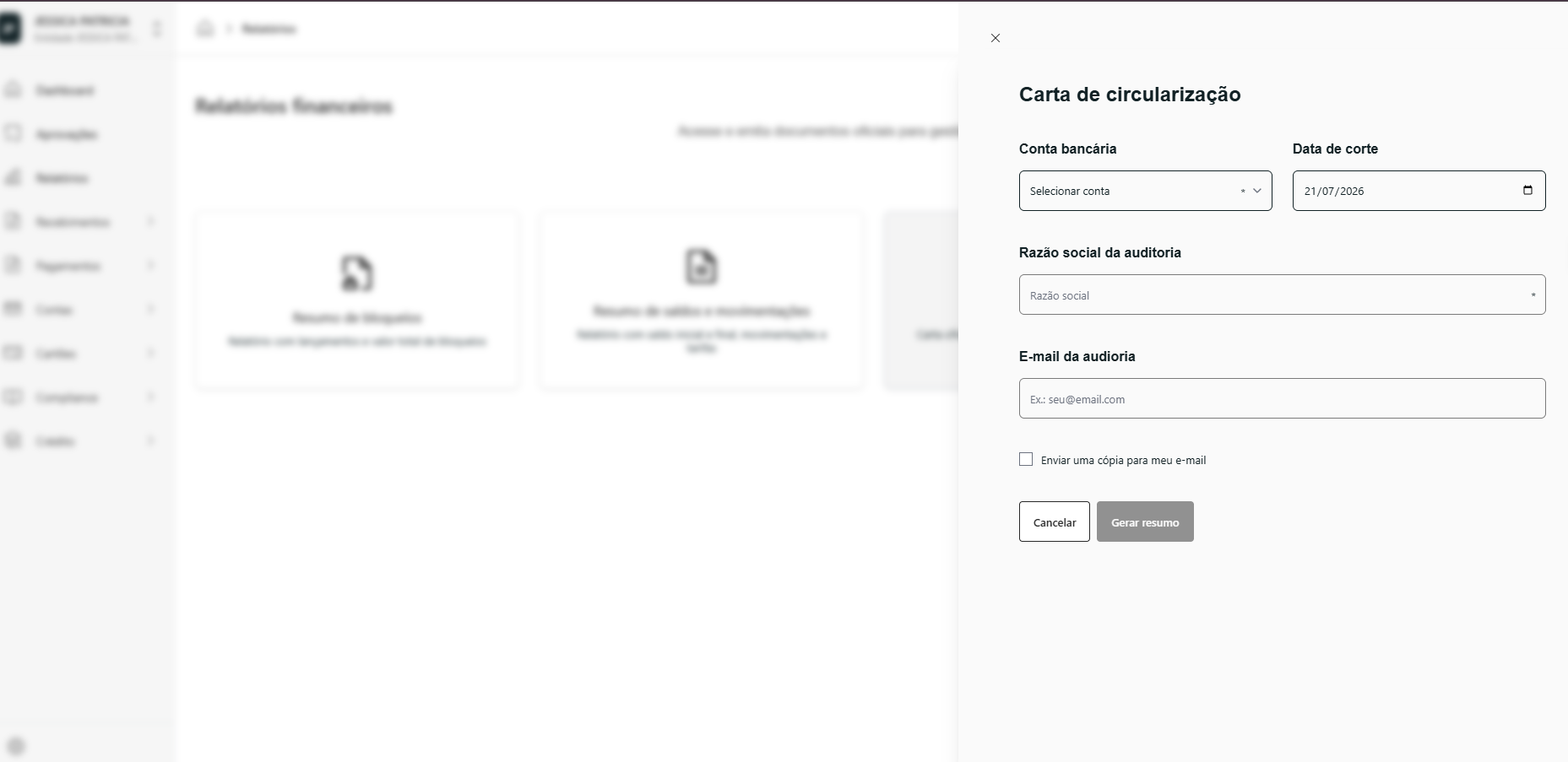 Detalhes de uma carta de circularização
